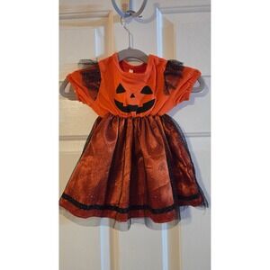 Orange Pumpkin Jack-O-Lantern Halloween Tutu Dress Kids Size 60 Short Sleeve